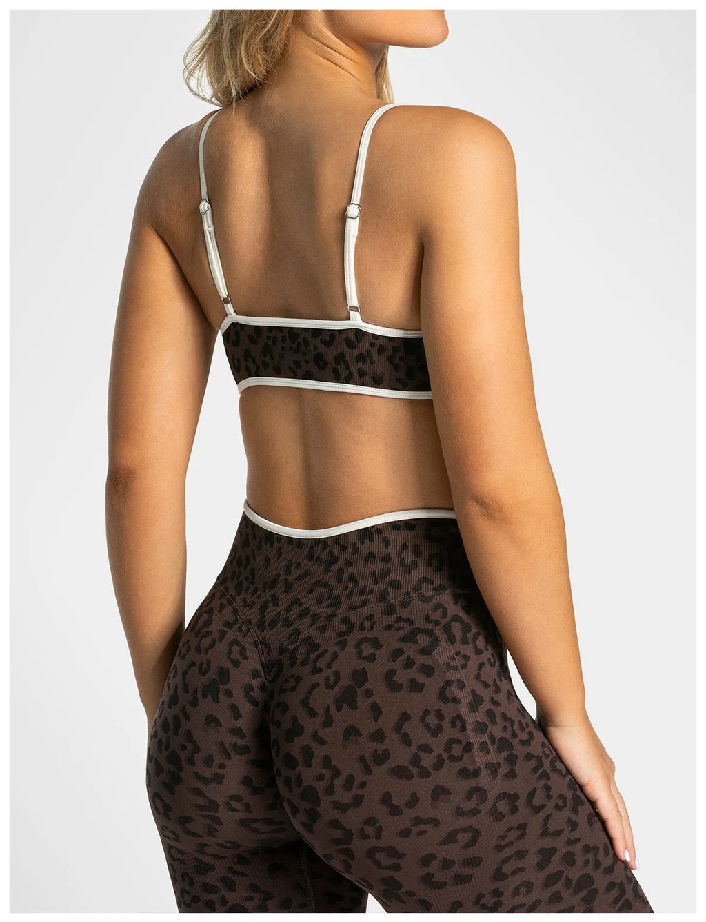 NO LOGO Women leopard print yoga fitness suit, contrasting edge sports bra high waisted leggings running cycling headband