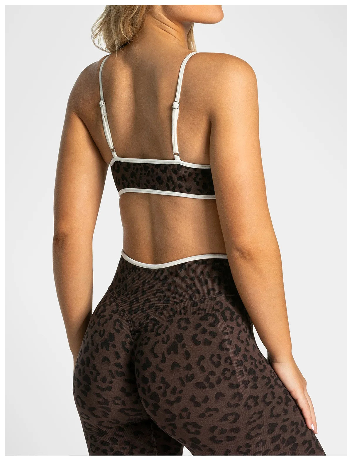 NO LOGO Women leopard print yoga fitness suit, contrasting edge sports bra high waisted leggings running cycling headband
