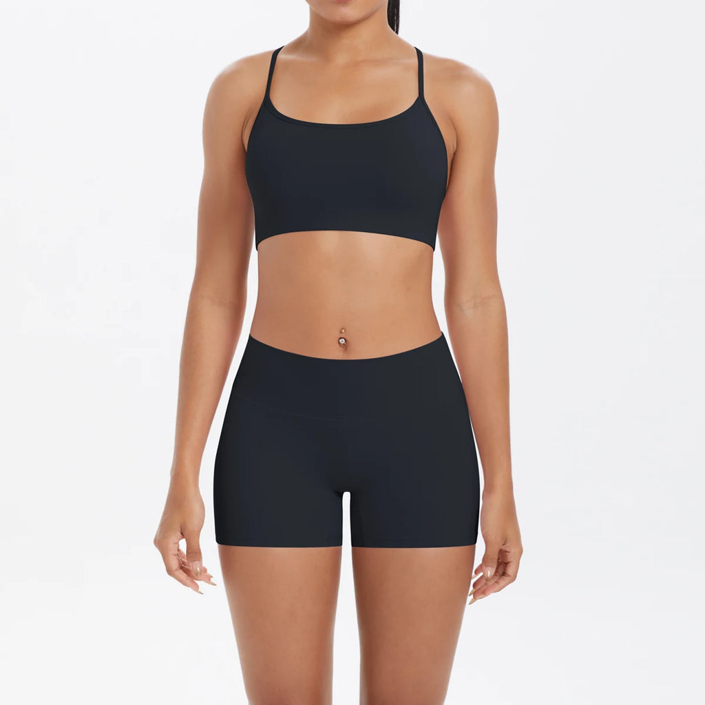 New Cross Backless Yoga Bra And Fitness Shorts Gym Yoga Set Woman’s Summer Running Sports Quick-Dry Women Gym Clothing Yoga Suit
