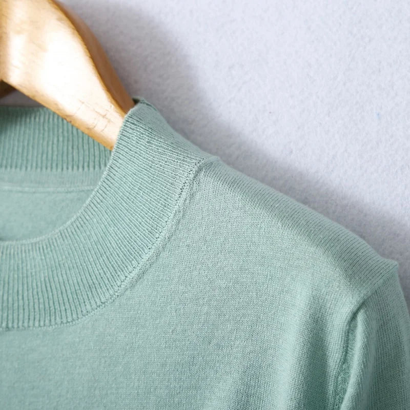 Birdtree, Woman Basic Sweaters, 70% Spun Silk and Cotton Blend O Neck Pullovers, Fall Winter Solid Bottoming Shirts T61715JF