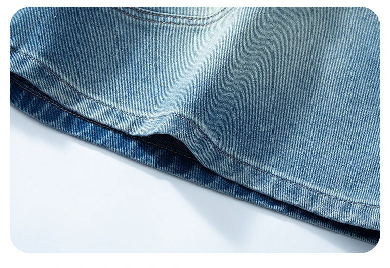 2026 Summer New Baggy Denim Shorts Fashion Casual Straight Harajuku Jeans Male Vintage Wash Drawstring Short Pants Streetwear