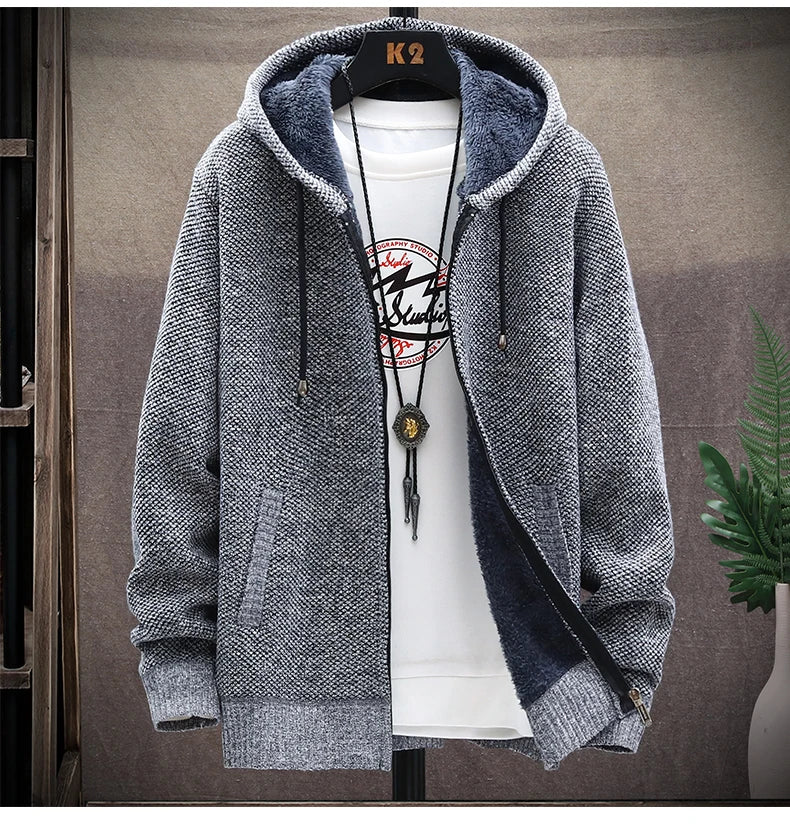 Autumn and Winter men's wool jacket new jacket plush thickened classic vintage cardigan Hoodie casual loose tops