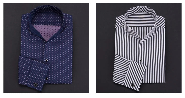 mens Long sleeve shirt  French stand collar business casual spring and autumn men's shirt