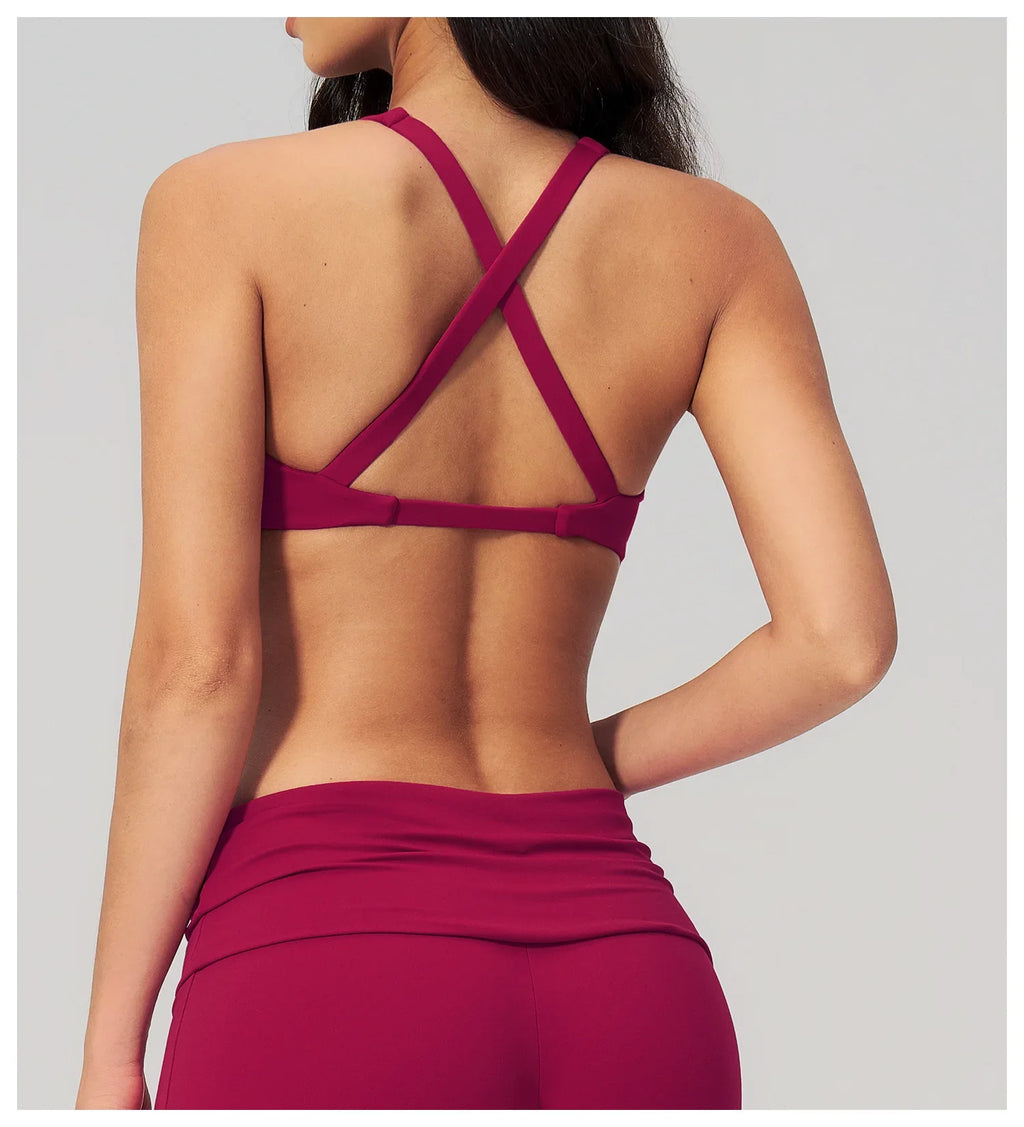 NCLAGEN Sport Bra Women High Support Fitness Brushed Underwear Back Cross Gym Clothes Training Yoga Top Pilates Workout Tank