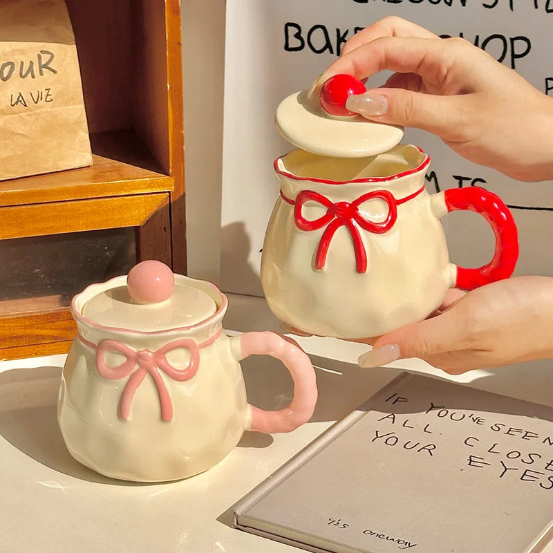 Ceramic Mug with Gift Box, Hand Painted Underglaze Bow, Birthday Gift Souvenir for Her, Cute Present, Coffee Cup, Ladies Gift