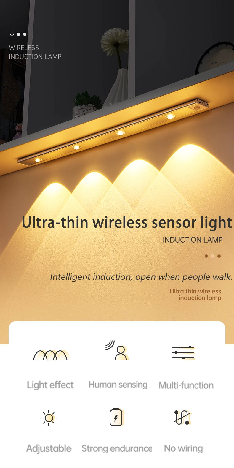 Motion Sensor Light LED Sensor Lamp Wireless Ultra Thin USB LED For Kitchen Cabinet Bedroom Wardrobe Indoor Lighting Night Light