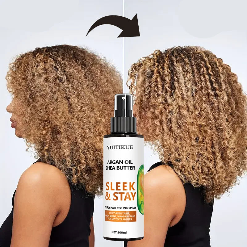 YUITIKUE Argan Oil Shea Butter Curly Hair Styling Spray Sleek Stay Frizz Resistant High Shine Long Lasting Hair Care