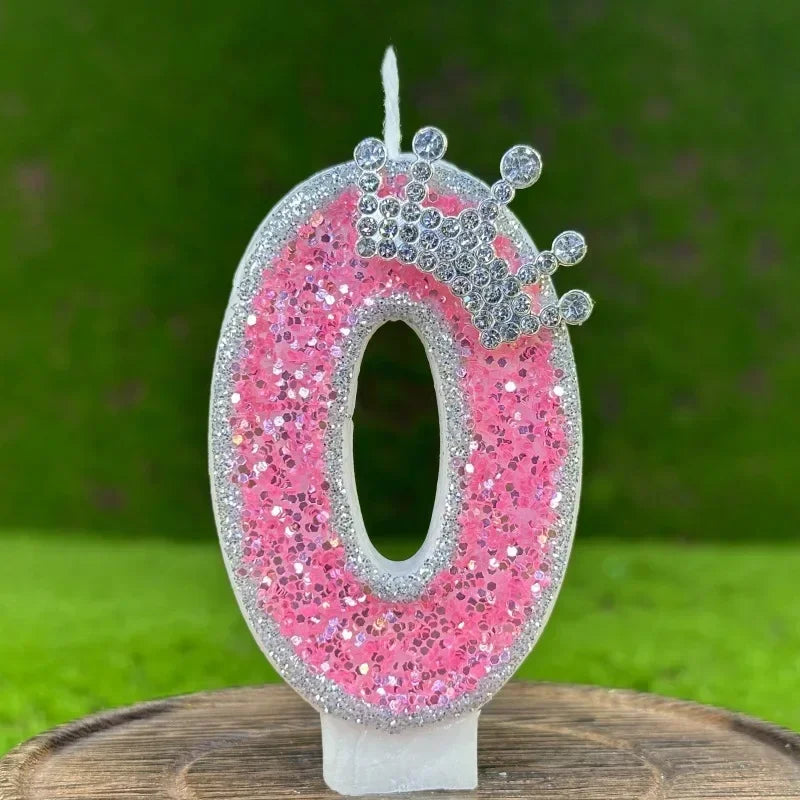 0-9 Cake Number Candles Birthday Candle Pink Colour Creative Candle Princess Crown Girl Happy Birthday Party Decoration Topper
