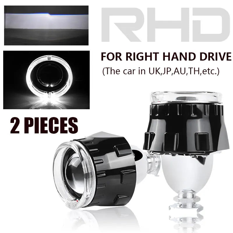 2.5 inch Bi-xenon Lens Optic Fiber Angel Eyes Projector White Halo Ring Headlamp Kit For Auto Car Motorcycle Headlight Retrofit