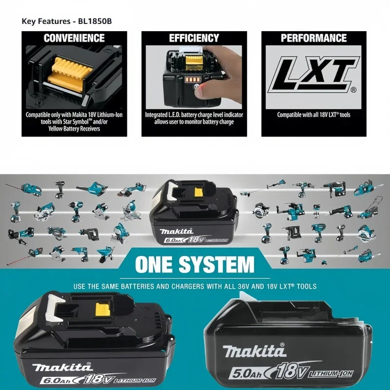 Genuine Makita 6AH BL1860B 18V Battery Power Tool Lithium-Ion Substitute LXT BL1850B BL1840B, Suitable for Use with BMS18V Screw