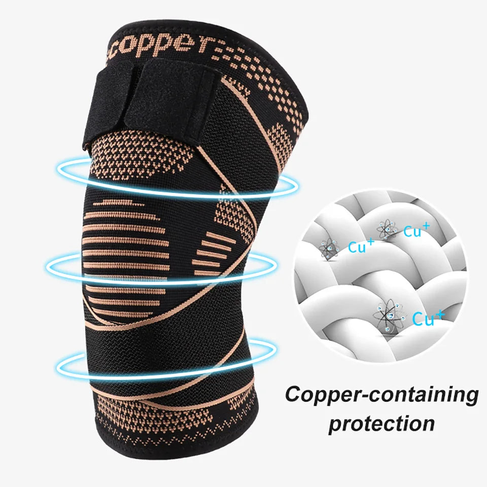 1Pcs Knee Support Knitted Nylon Copper Ion X-type Stable Patella Compression With Straps Ligament Strain  Knee Pads Men Women