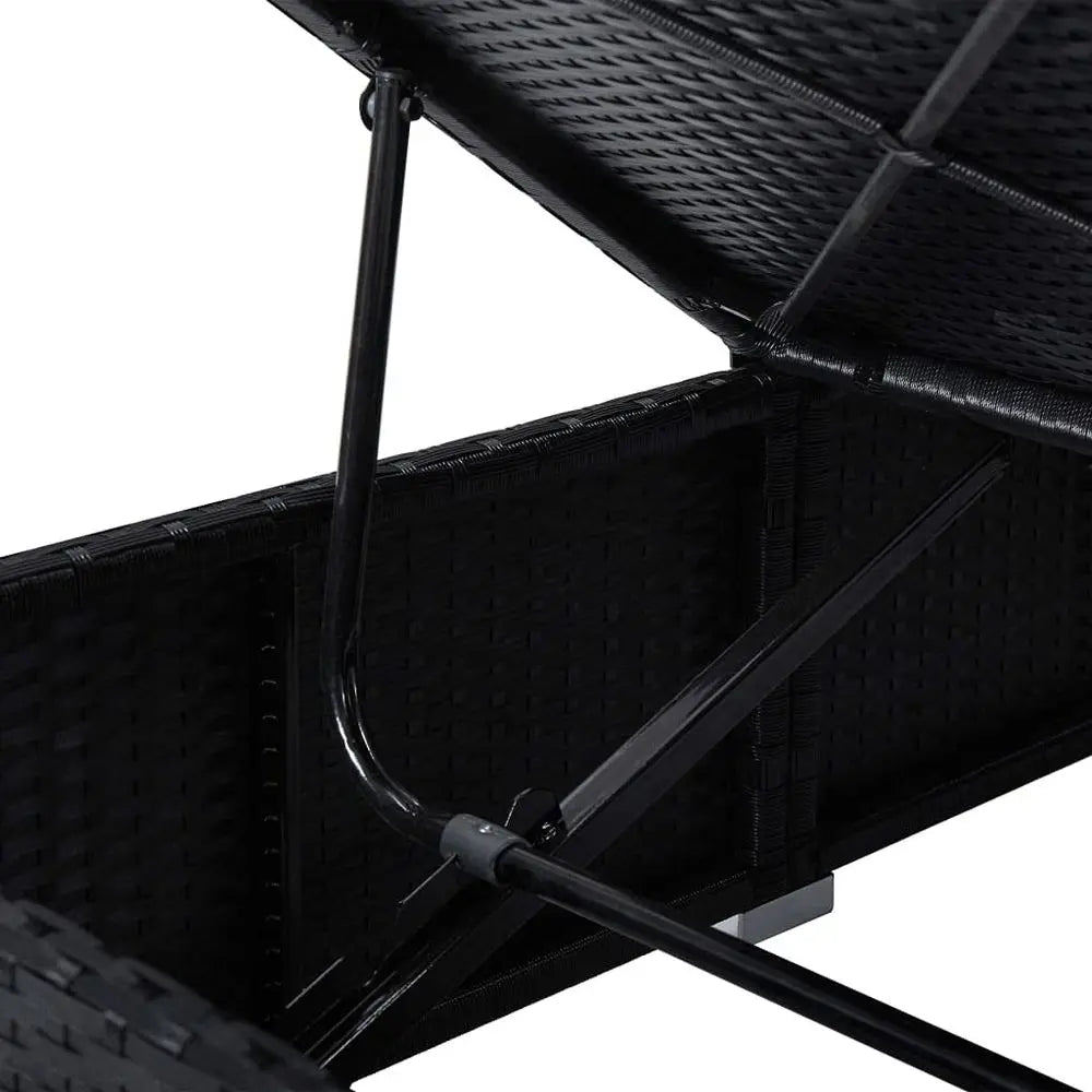 3 Piece Patio Sun Loungers with Tea Table Poly Rattan Black Both sides can be customized for comfort, Made from weatherproof PE