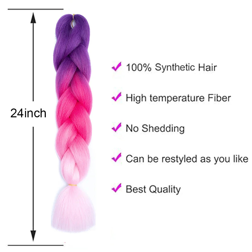 24 Inches DIY Jumbo Braiding Hair Synthetic Hair Extensions Afro Ombre Crochet Braid Hair Wholesale For Women