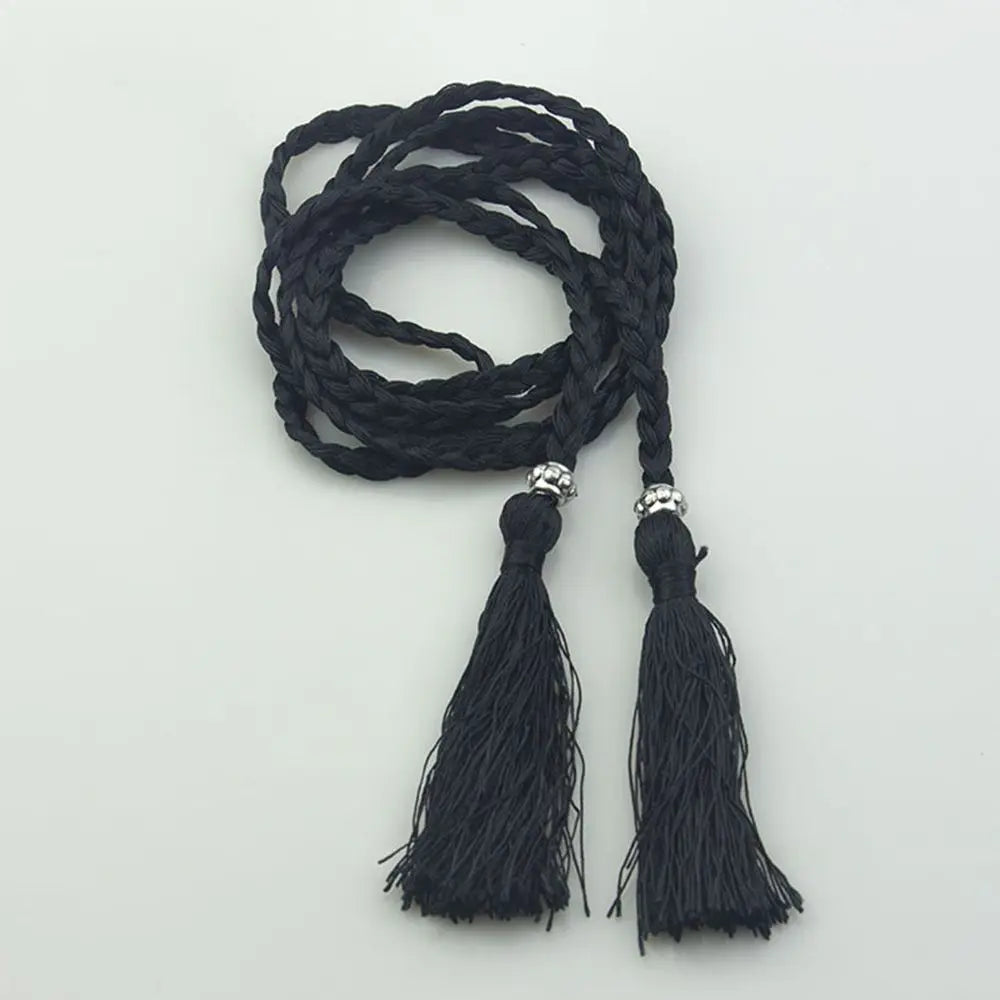 160cm Thin Bow Tassle Dress Woven Rope Tassles Belts Waist Chain Braided Belts Waist Rope