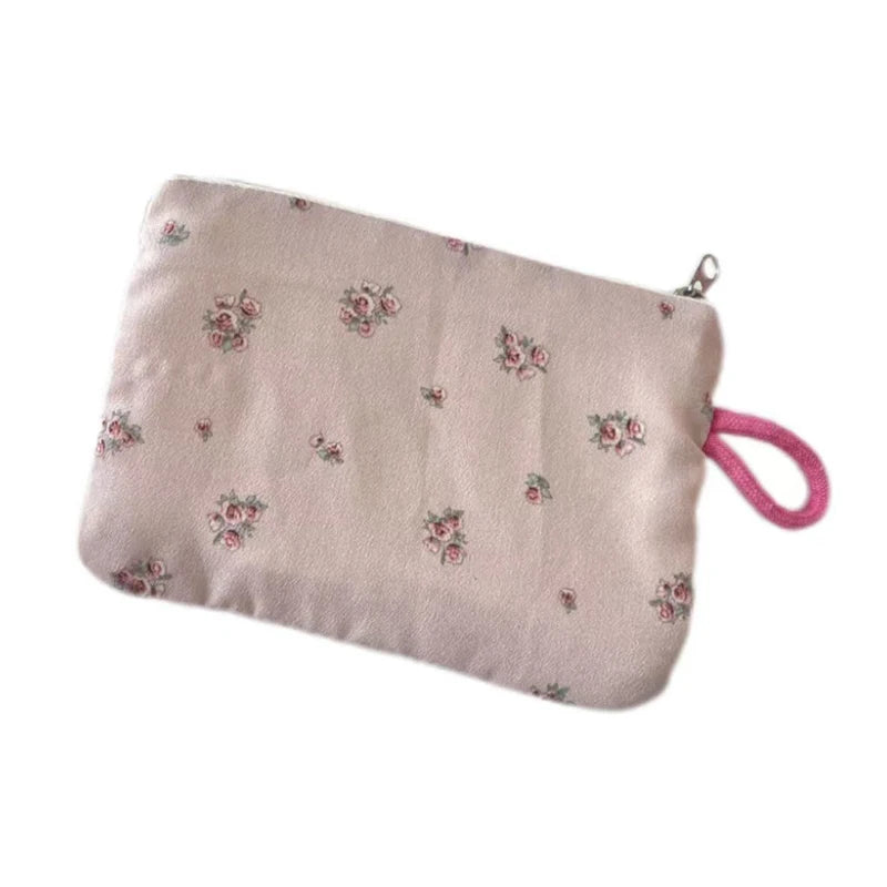 women's Coin Purses Korean Floral Countryside Style Sweet Kawaii Coin Purses Portable Lipstick ID Key Storage Bag Cosmetic Bag
