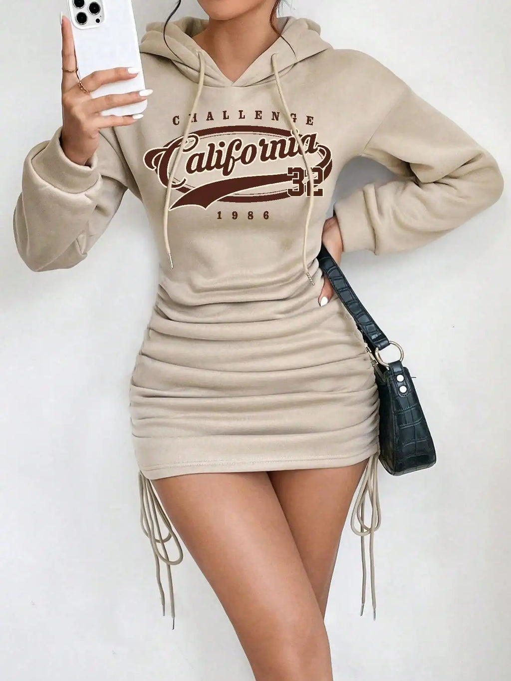 Women's Casual Long Sleeve Solid Color Pattern Hooded Short Dress 2026 Outdoor Wear Suitable for Daily Use