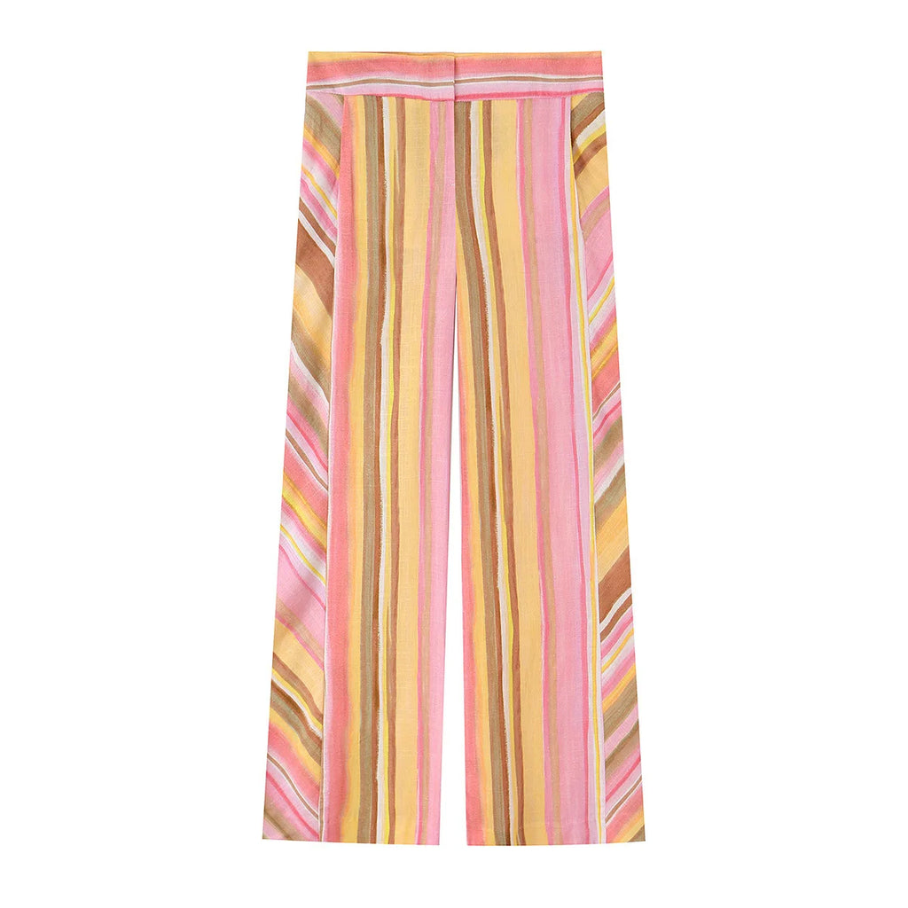 Women‘s Colorful Striped Pant New Summer Straight Multicolor Wide Leg Long Pants Casual Fashion Streetwear Female Outfit 2026