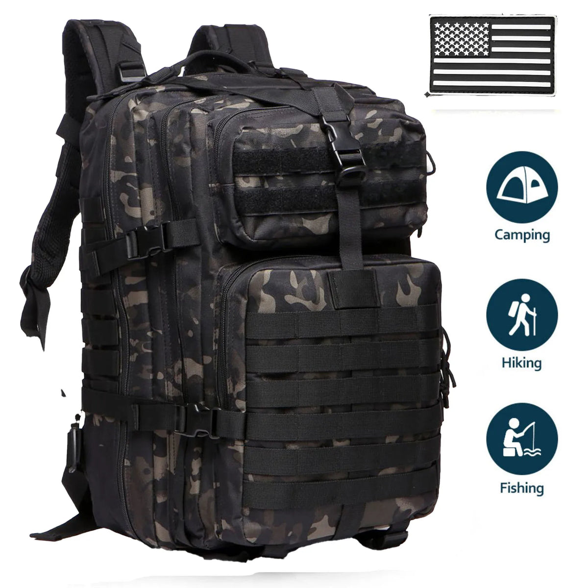 Durable Nylon 50L Waterproof Tactical Outdoor Backpack for Hiking Trekking Fishing Hunting Camping Travel