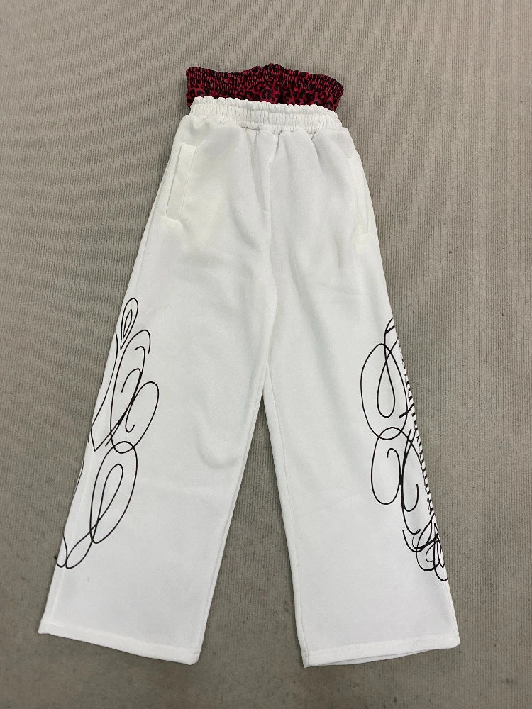 New Loose Y2K Leopard Print Design with Elastic Punk Embroidery Rope Casual Pants for Men in the Summer of 2026