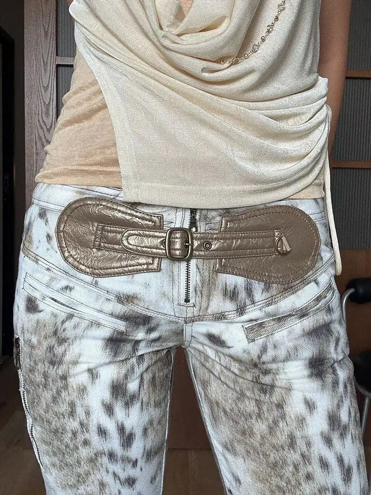 American Style Tie Dye Denim Woman Capris Cargo Shorts with Zipper Pockets Y2K Aesthetic Casual Streetwear Summer Jeans Woman