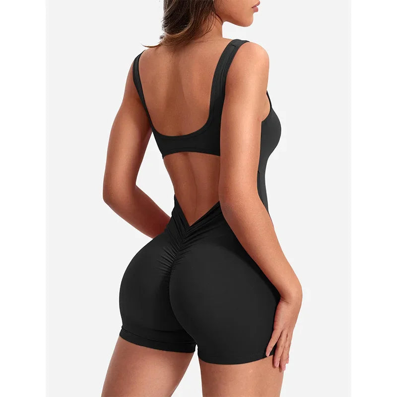 Women's Slim Fit One-Piece Shorts  Workout Jumpsuits Spring/Summer  Hip Lifting Backless Yoga Sports Clothing Sexy Design