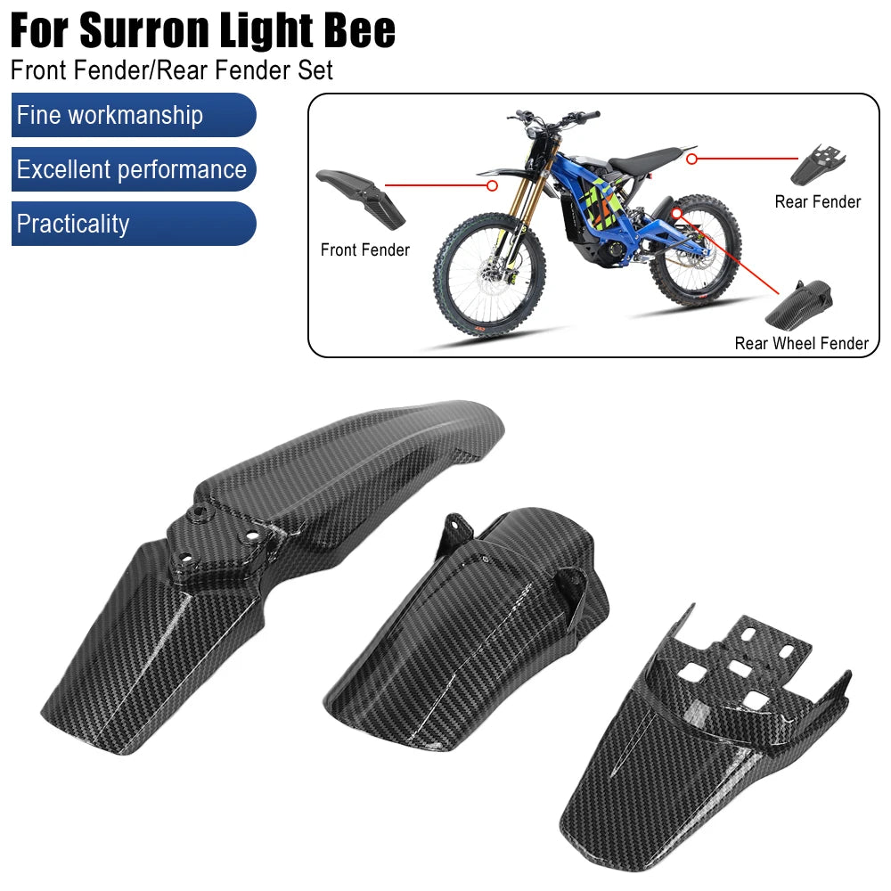 For Segway X260 X160 Carbon Fiber Front Rear Fender Mudguard Set for Sur‑Ron Light Bee X Light Bee S Electric Dirt Bike Parts