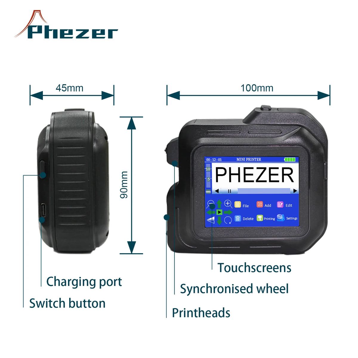For Hp Phezer 2026 PC98 Mini Printer 28 Languages Portable Printer Handheld Inkjet Printer QR Bar Code Date Logo Expiry Date
