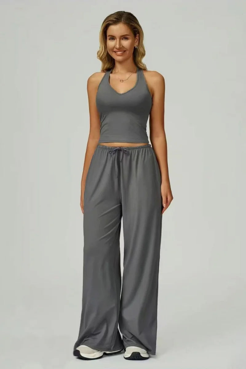 European and American fashion women's trousers set comfortable wide-leg trousers set loose casual pants women's sports fitness e