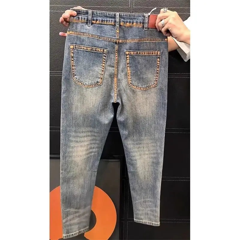 High-quality Jeans Men Italy Luxury Washed Blue Jeans Men's Summer New Business Trend Slim-fit Elastic Trousers Cowboy Pants Man
