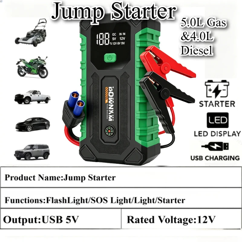 Car Jump Starter, 12V Auto Battery Booster,Portable Power Bank with Dual USB Ports, LED Emergency Light, Multi-Layer Safety Prot
