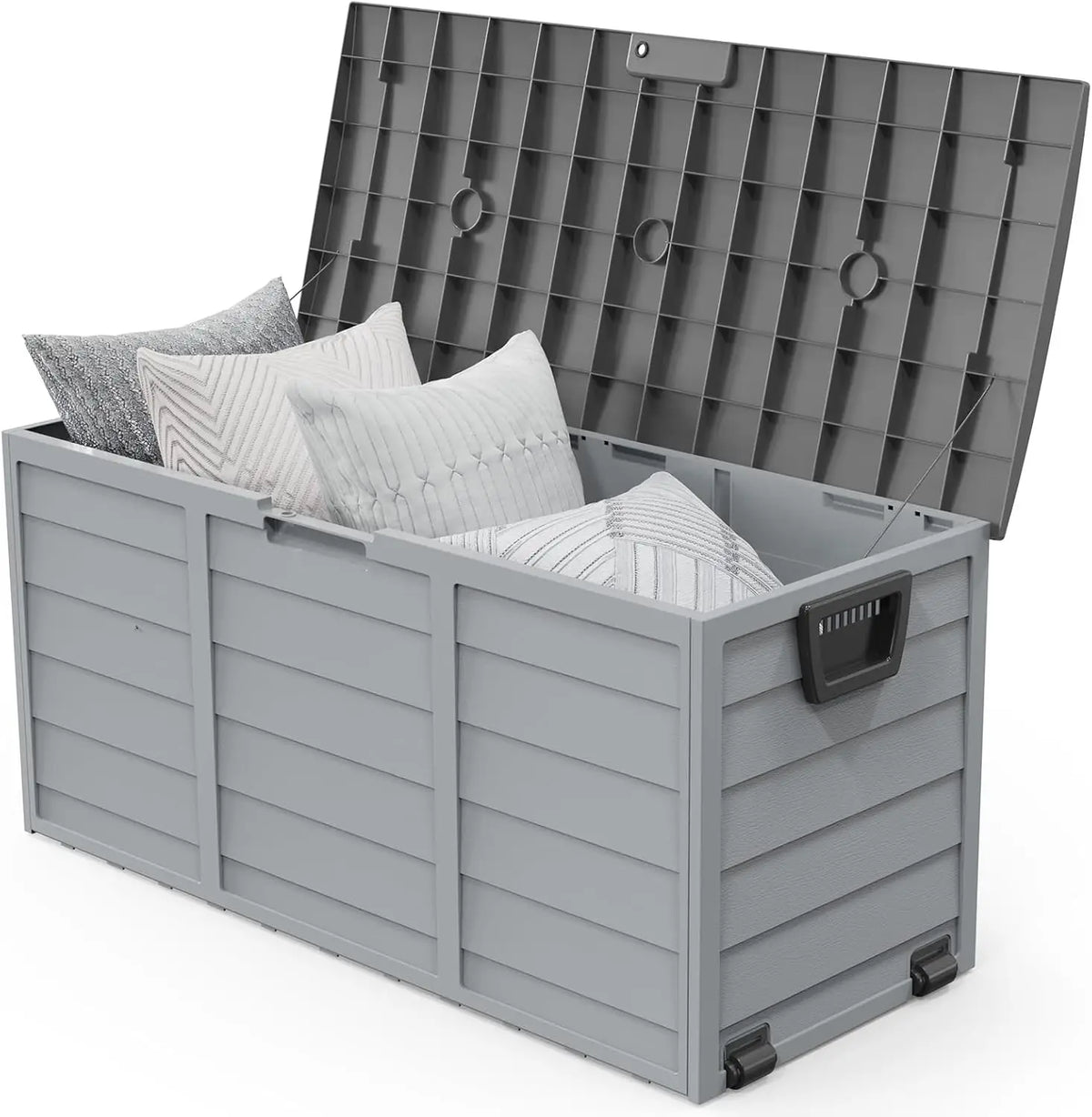 VINGLI 75 Gallon Outdoor Storage Box Lockable Plastic Deck Box Waterproof with Wheels for Garden Pool Patio Black