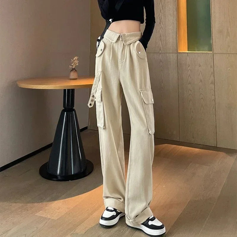 Denim Pants Woman Cargo Trousers Straight Leg with Pockets Jeans for Women Wide on Sale Stylish Loosefit Size X Larg Gyaru Baggy