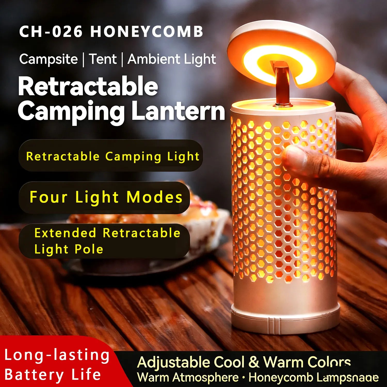 Camping Lights,Rechargeable Telescopic Tent Lights 2000mAh Camping Lanterns,Portable Flashlights For Camping, Hiking, Emergency