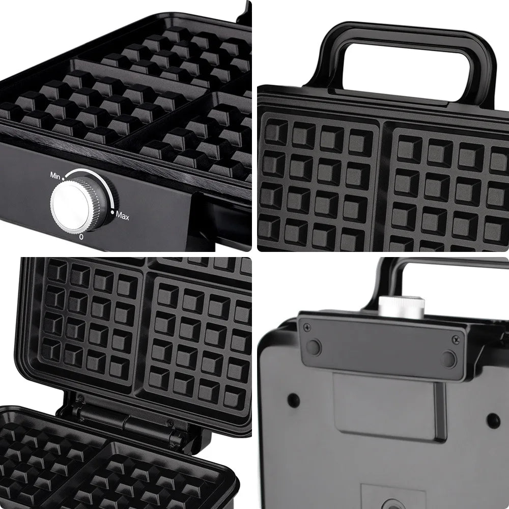 220V Fully Automatic 1500W Double-sided Heating Four-piece Waffle Machine, Breakfast Kitchen Sandwich Machine, Electric Cake Pan