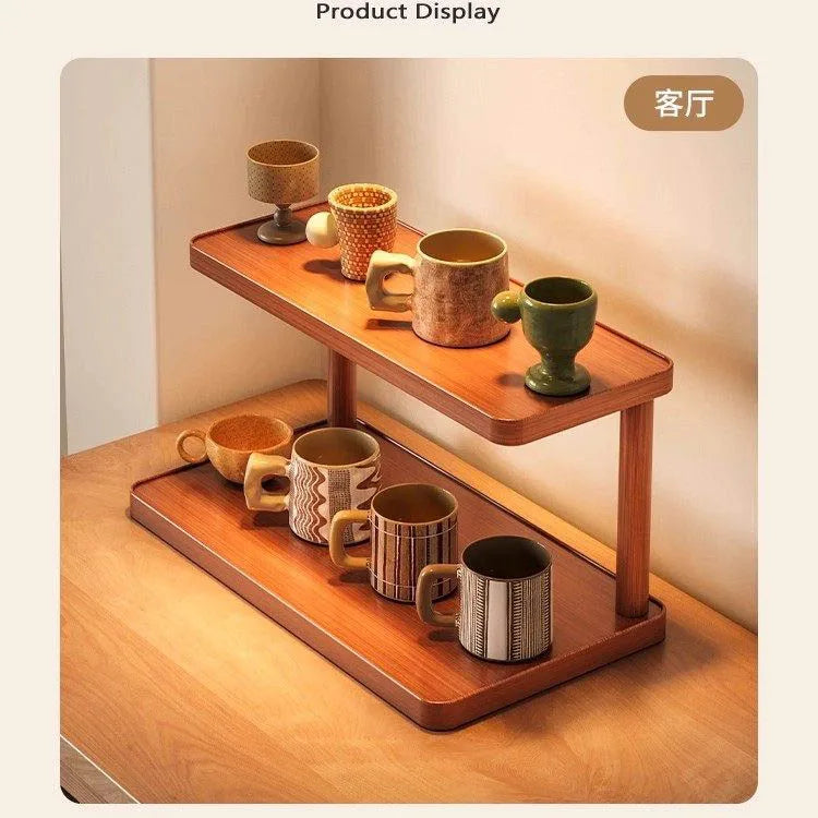 Versatile 2-Tier Wooden Storage Rack for Kitchen&Tea Room-Countertop Organizer with Decorative Desktop Multi-layer Storage Rack