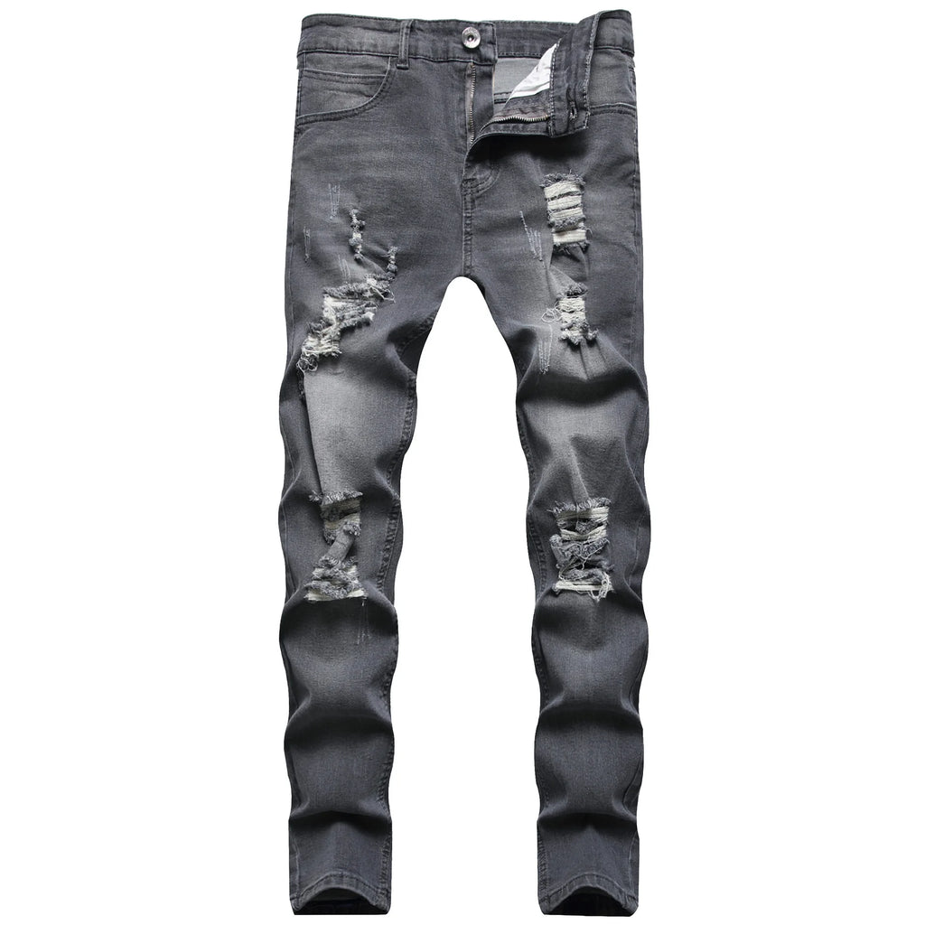 2026 Spring Summer New Men Denim Pants Casual Slim Fit Skinny Ripped Versatile Fashion Long Jeans Men