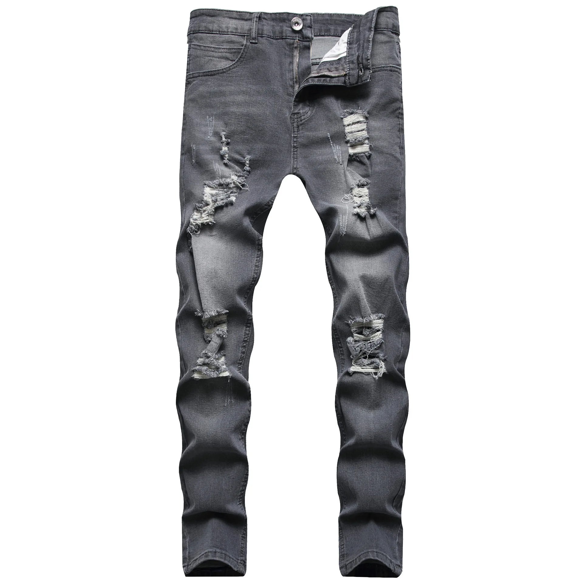 2026 Spring Summer New Men Denim Pants Casual Slim Fit Skinny Ripped Versatile Fashion Long Jeans Men