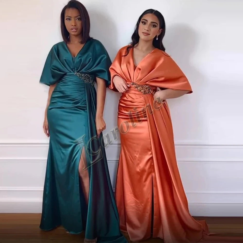 Caroline Modern Mermaid Prom Dresses for Women with Cloak Beads Crystals High Neck Formal Evening Vestidos De Gala Drop Shipping