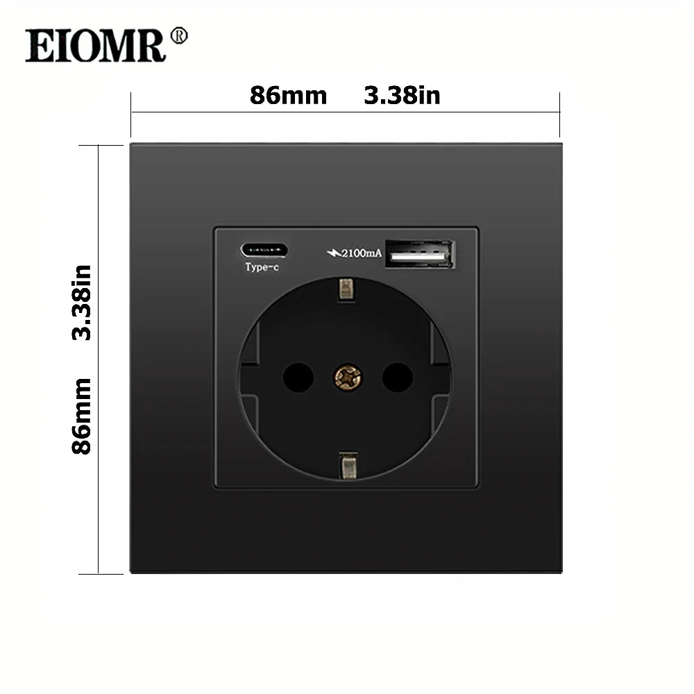 EIOMR EU Standard Electrical Socket,USB Type-C Mobile Phone Charging Outlet,16A 220V Household Appliances Electric Socket Switch