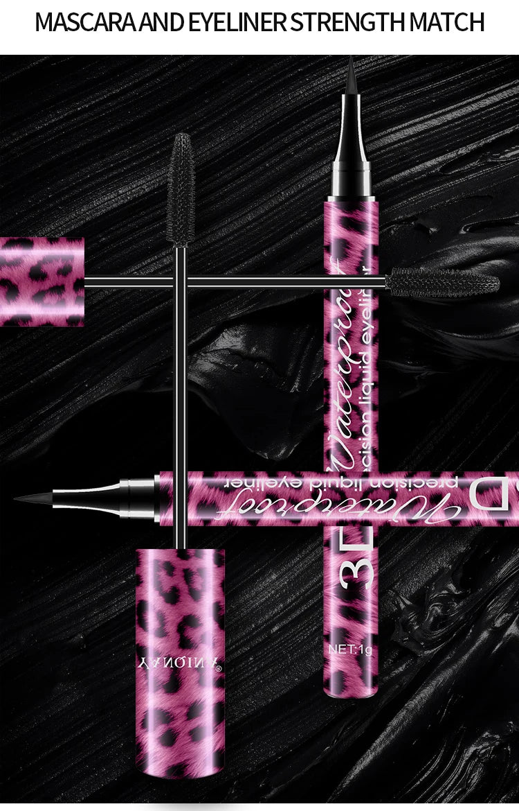 2Pcs 4D Mascara + Liquid Eyeliner Set, Waterproof Sweat-Proof Smudge-Proof, Lengthening Thickening Curling Long Lasting Eye Make