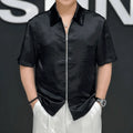 Summer New Solid Color Lapel Zipper Short Sleeve Casual T-Shirt Men's Trendy Light Luxury Cardigan Top