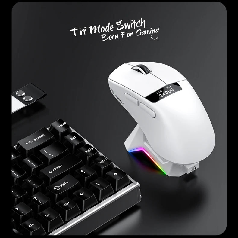 A7 Lightweight Wireless Gaming Mouse,24000DPI,Magnetic Charging Base,Tri-Mode Connection,PAW3311 Macro Esports Office Mouse
