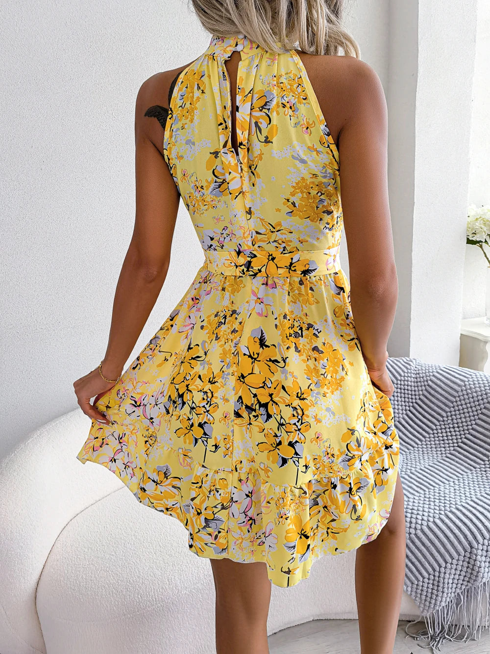 Women Casual Sleeveless Ruffles Slim Waist Floral Print Dress for Summer 2026 Elegant Dresses for Woman Valentine's Day