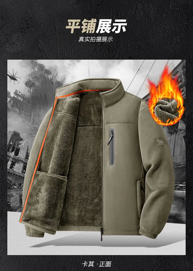 Men's outdoor sports sweater, wool jacket, autumn and winter windproof top, thick fleece, thick insulation windbreaker, casual v