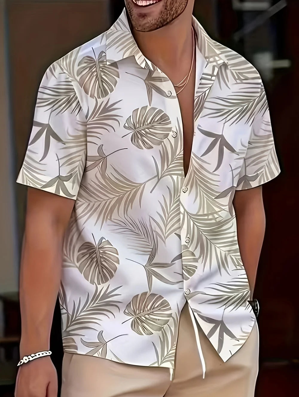 Men's Summer Hawaiian Tropical Leisure Flower Art Digital Printing Men's Single Breasted Short Sleeved Shirt Clothing