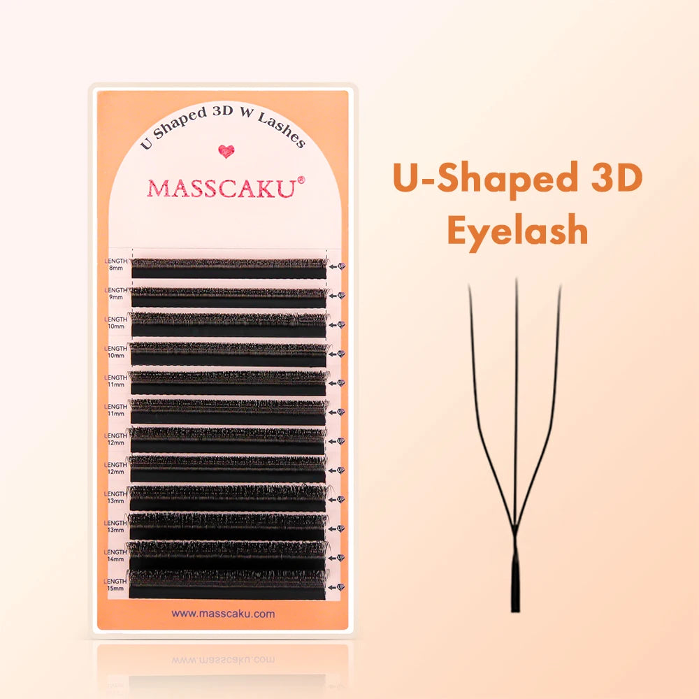 MASSCAKU U-shaped 3D 4D 5D Eyelash Extensions C D Curl U Shaped W Bloom Premade Fans Volume Lashes Natural Mink False Eyelashes