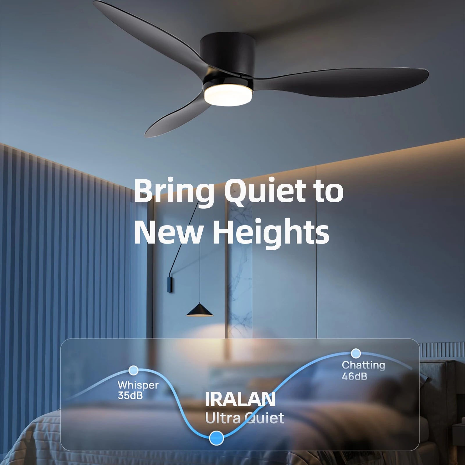 IRALAN Modern Ceiling Fan with LED Light DC motor Large Air Volume Remote Control for Kitchen Bedroom Dining room Patio