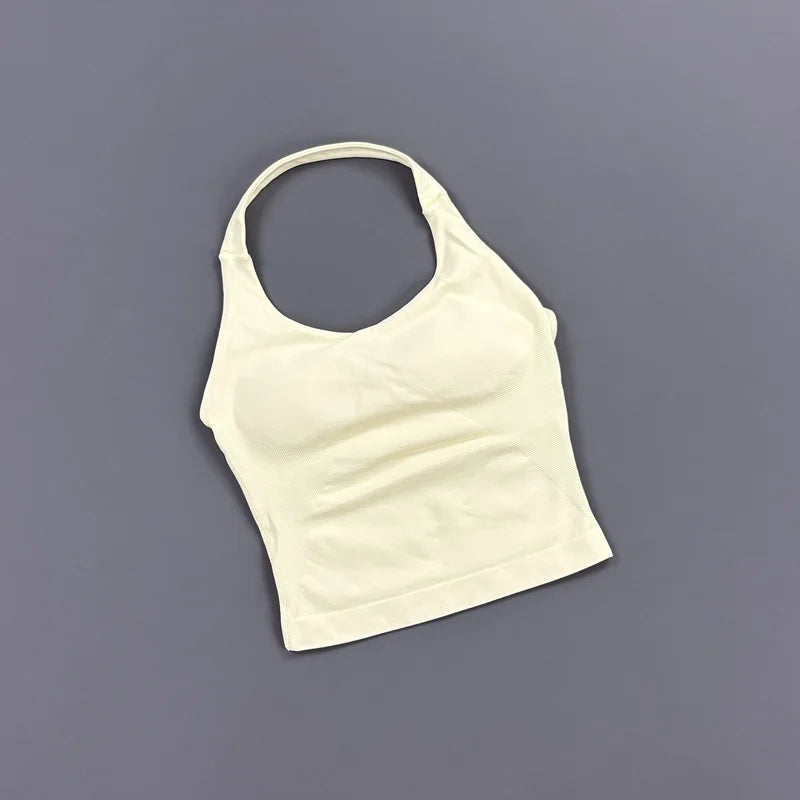 HISTELLO Impact Halter Top Women Gym Clothing Backless Seamless Sports Yoga Vest Running Fitness Workout Sleeveless Tank Top