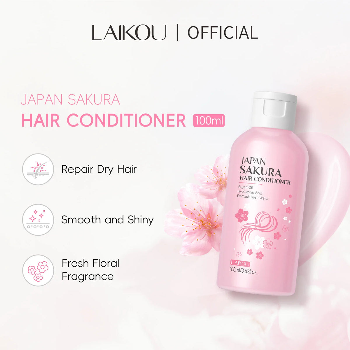 LAIKOU Sakura Shampoo And Hair Conditioner Cherry Blossom Nourishing Repair Dry Hair Smooth Anti Frizz Moisturizing Hair Care