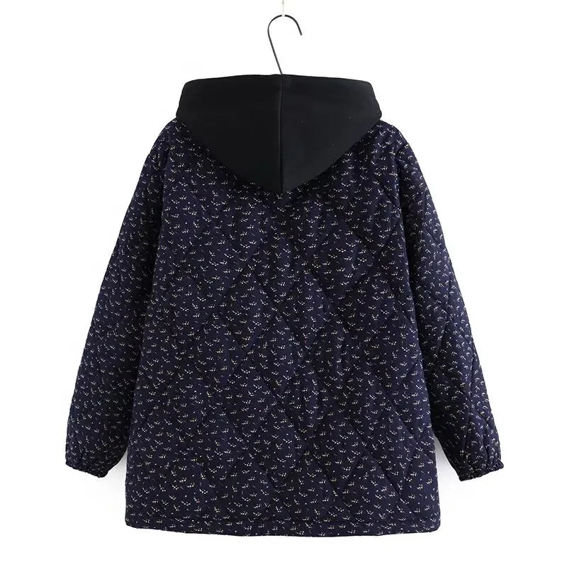 Middle-Aged Women  Flower Cotton Padded Jacket 2025 New Women Loose Warm Cotton Coat Large Size Women Winter Thicken Parkas Coat
